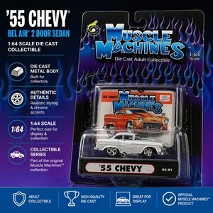 Muscle Machines 55‎ Chevy White 1:64 Scale Die Cast Car 02-01 Funline 2000 New